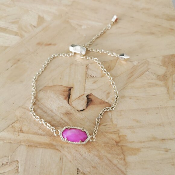 NEW Kendra Scott Elaina Purple Pearl Adjustable Chain Bracelet Gold - Picture 2 of 4